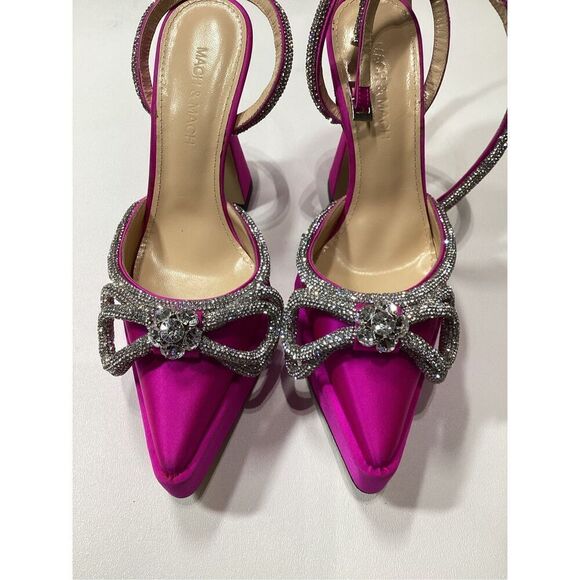 Mach & Mach 140 Double Bow Crystal Embellished Silk Satin Platform Pumps - Picture 3 of 16